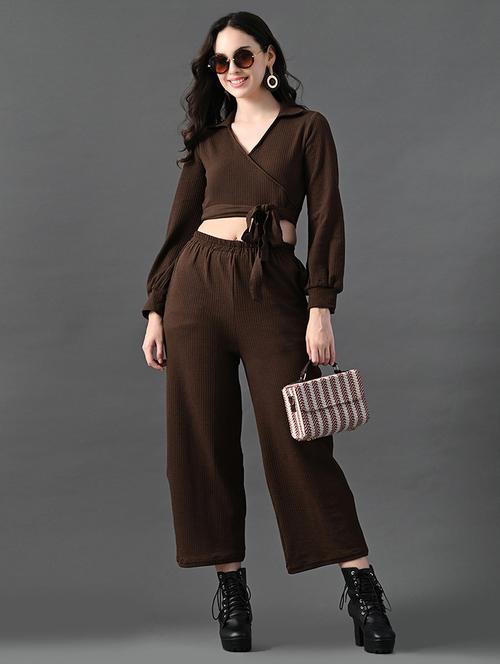 women solid wrap top and trouser co-ord set - 21899186 - Very Small Image - 1