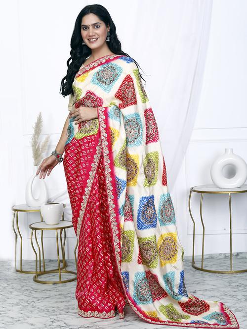 women bandhani printed saree with blouse - 21901173 - Very Small Image - 1