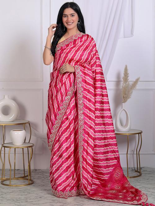 women pink printed saree with blouse - 21901174 - Very Small Image - 1
