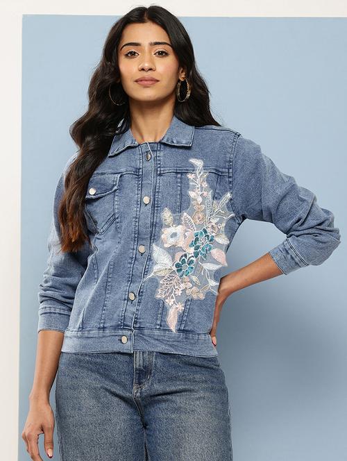 women embroidered long sleeves denim jacket - 21901182 - Very Small Image - 1