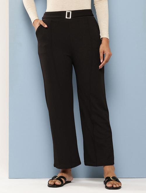 women solid mid rise straight trouser - 21901251 - Very Small Image - 1