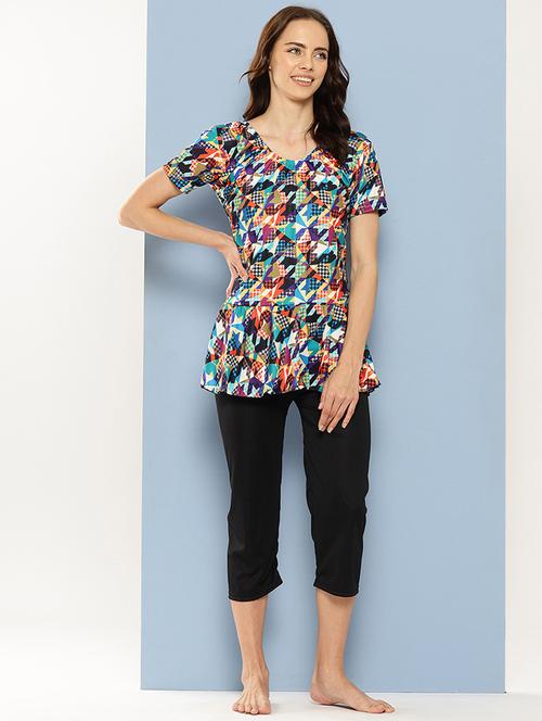 women printed swim set with swimming cap - 21901263 - Very Small Image - 1