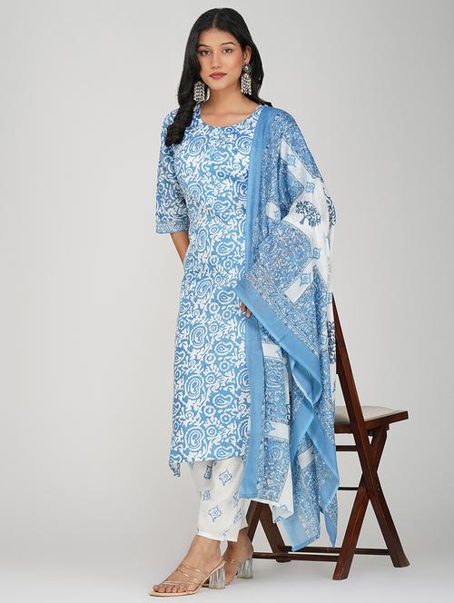 women three quarter sleeve kurta pant with dupatta set - 21901350 - Very Small Image - 1