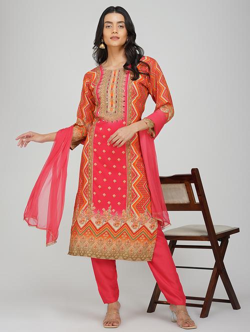 women pink long sleeve kurta pant with dupatta set - 21901367 - Very Small Image - 1