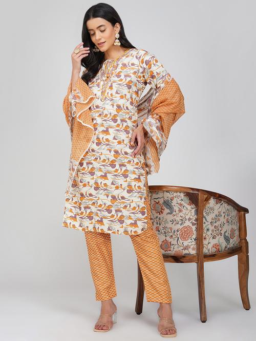 women three quarter sleeve kurta pant with dupatta set - 21901376 - Very Small Image - 1