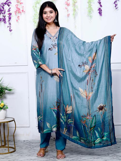 women three quarter sleeve kurta pant with dupatta set - 21901618 - Very Small Image - 1