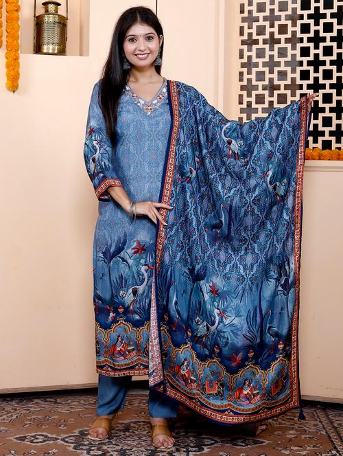 women three quarter sleeve kurta pant with dupatta set - 21901624 - Very Small Image - 1