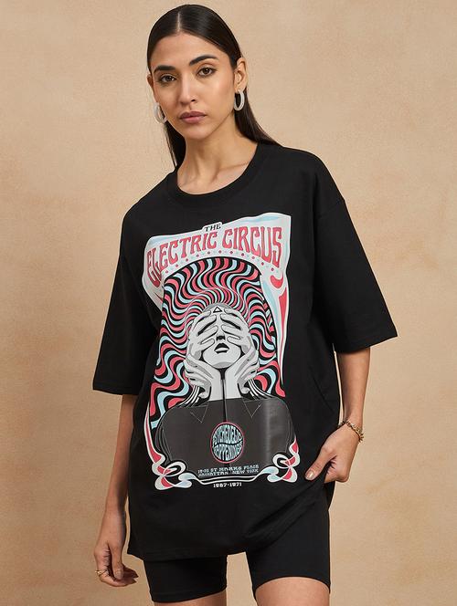 women front print round neck oversized t-shirt - 21902871 - Very Small Image - 1