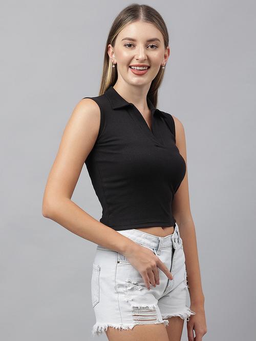 women solid sleeveless crop top - 21903394 - Very Small Image - 1