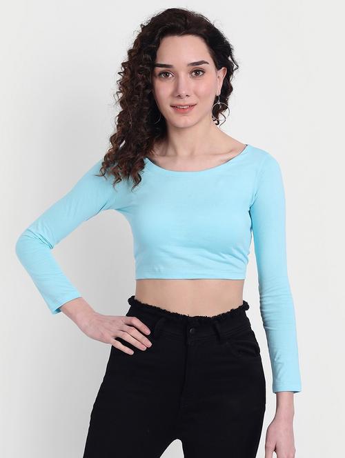 women solid long sleeves crop top - 21903525 - Very Small Image - 1