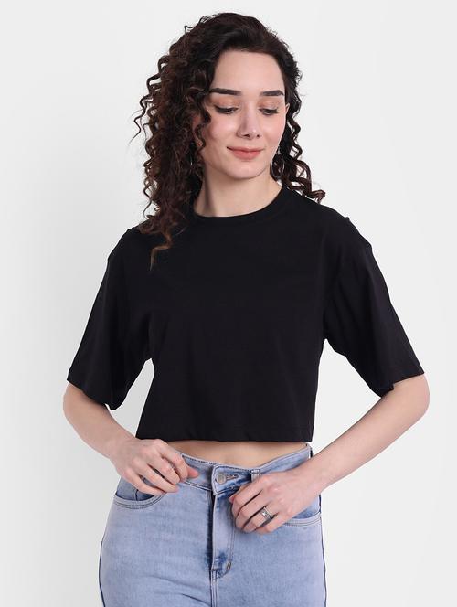 women solid short sleeves crop top - 21903532 - Very Small Image - 1