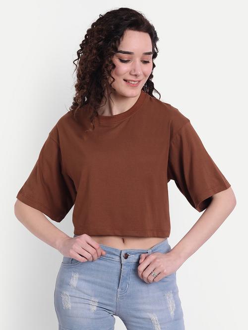 women solid short sleeves crop t-shirt - 21903533 - Very Small Image - 1