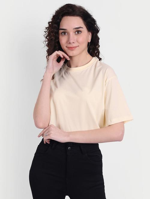 women solid short sleeves crop t-shirt - 21903534 - Very Small Image - 1