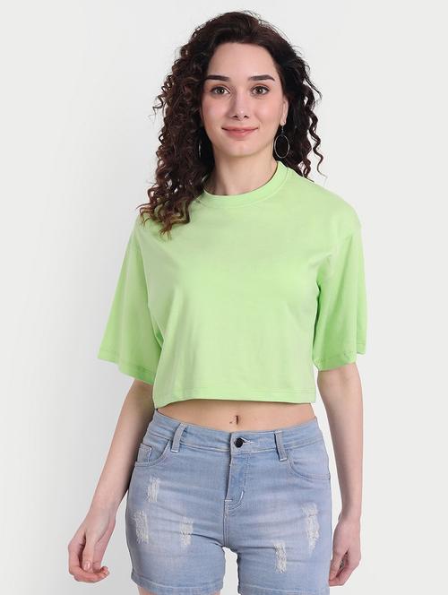 women solid short sleeves crop top - 21903536 - Very Small Image - 1