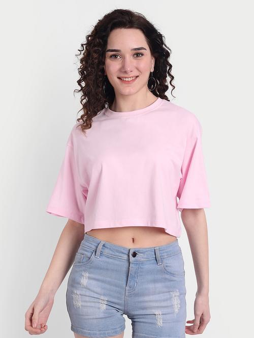 women solid short sleeves crop t-shirt - 21903537 - Very Small Image - 1
