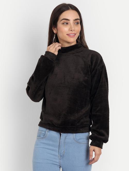 women black solid long sleeves sweatshirt - 21903544 - Very Small Image - 1