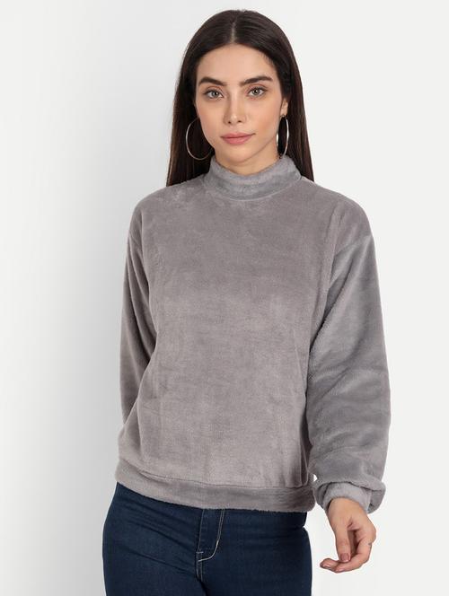 women solid long sleeves regular sweatshirt - 21903546 - Very Small Image - 1