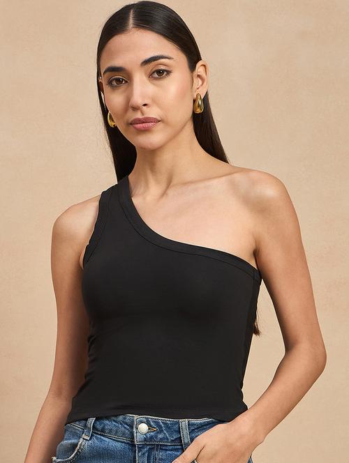 women solid single shoulder crop top - 21903589 - Very Small Image - 1