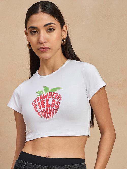 women printed round neck crop top - 21903593 - Very Small Image - 1
