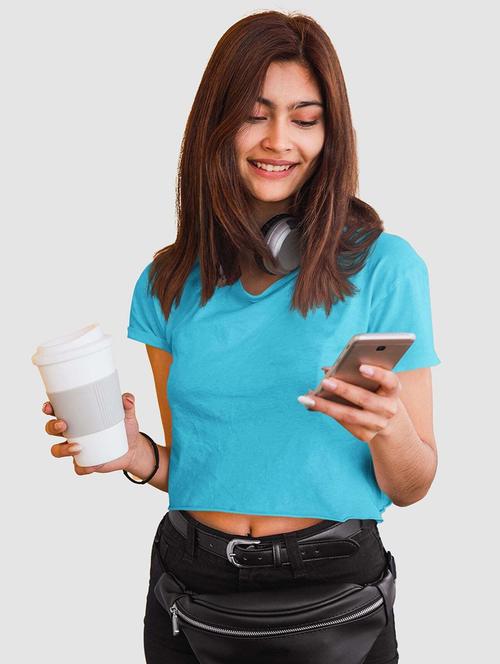 women solid short sleeve crop t-shirt - 21903817 - Very Small Image - 1