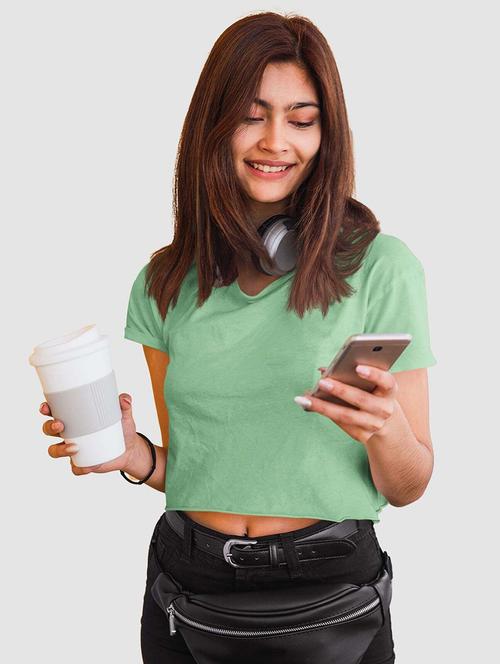 women solid short sleeve crop t-shirt - 21903824 - Very Small Image - 1