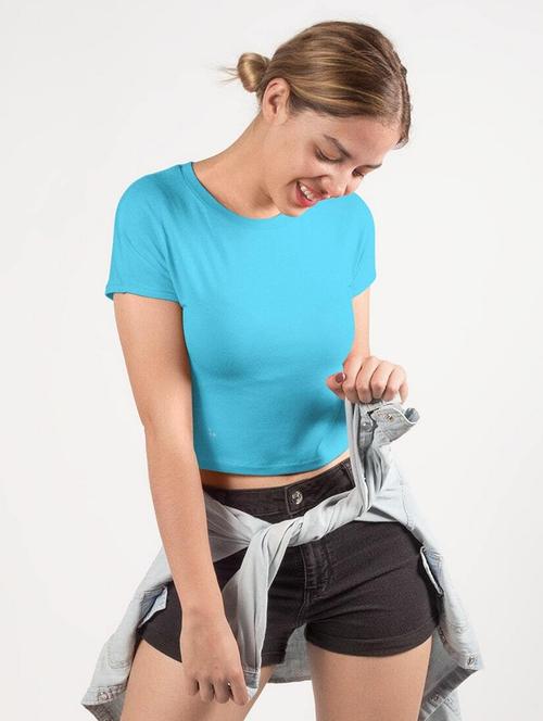 women solid short sleeve crop t-shirt - 21903836 - Very Small Image - 1