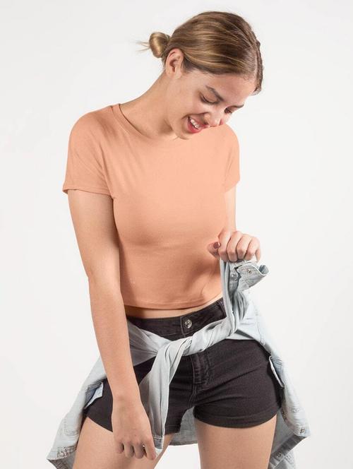 women solid short sleeve crop t-shirt - 21903841 - Very Small Image - 1