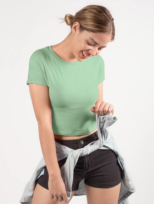 women solid short sleeve crop t-shirt - 21903843 - Very Small Image - 1