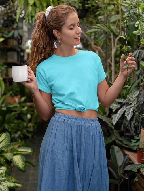 women solid round neck casual wear t-shirt - 21903897 - Very Small Image - 1