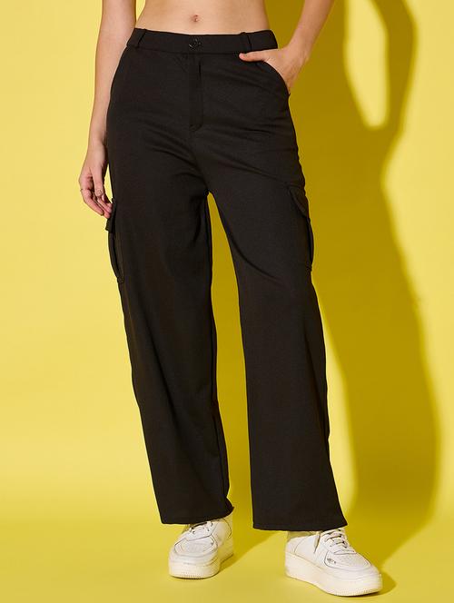 women solid mid rise cargo - 21904434 - Very Small Image - 1