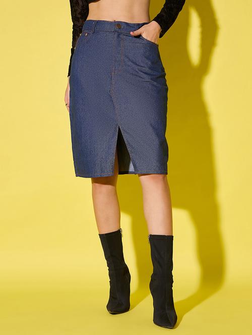 women solid mid rise denim skirt - 21904451 - Very Small Image - 1