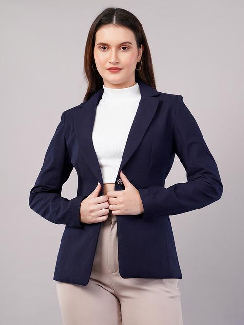 women solid long sleeves single breasted blazer - 21905165 - Very Small Image - 1