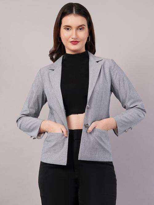 women solid long sleeves single breasted blazer - 21905181 - Very Small Image - 1