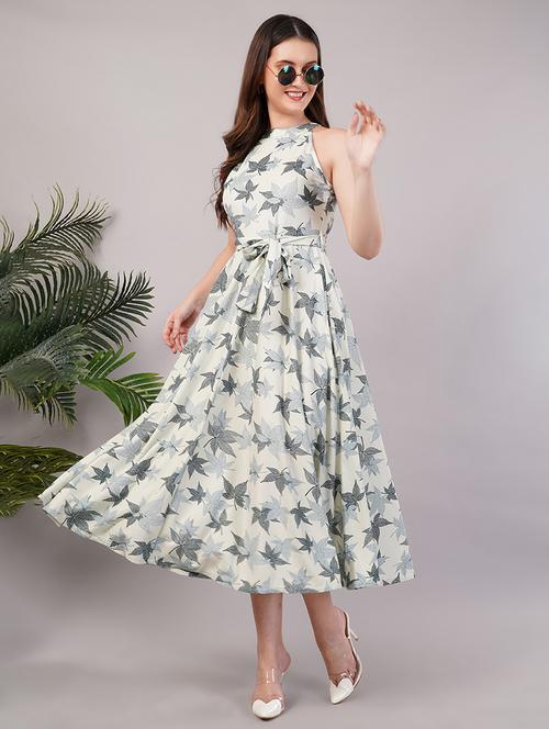 women printed halter neck fit & flared dress - 21905216 - Very Small Image - 1