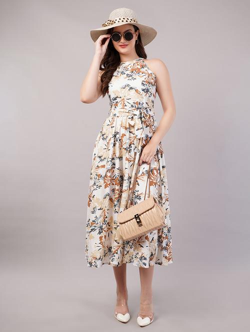 women printed halter neck fit & flare dress - 21905217 - Very Small Image - 1