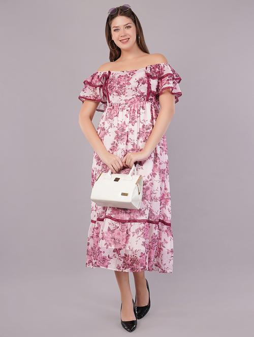 women floral print off shoulder tiered dress - 21905226 - Very Small Image - 1