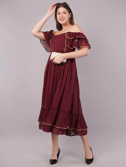 women self designed off shoulder tiered dress - 21905227 - Very Small Image - 1