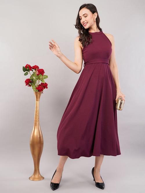 women solid hlater neck sleeveless fit & flare dress - 21905241 - Very Small Image - 1