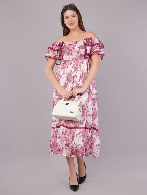women floral print off shoulder tiered dress - 21905243 - Very Small Image - 1