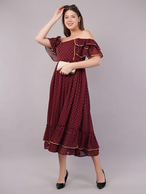 women self designed off shoulder tiered dress - 21905244 - Very Small Image - 1