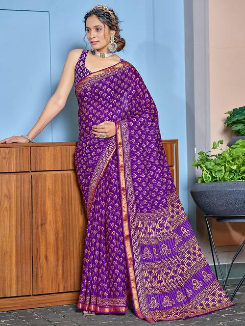 women purple printed saree with blouse - 21905418 - Very Small Image - 1