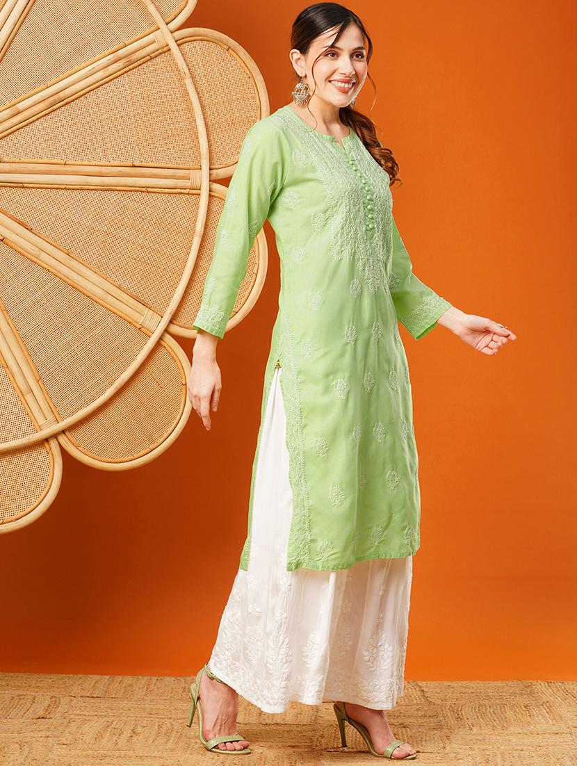 women long sleeve straight chikankari kurta - 21905483 - Zoom Image - 2