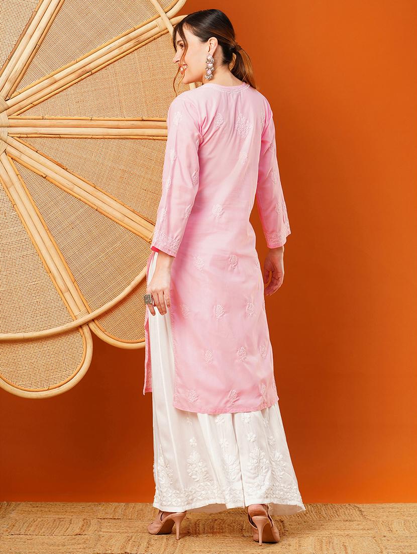 women long sleeve straight chikankari kurta - 21905484 - Zoom Image - 2