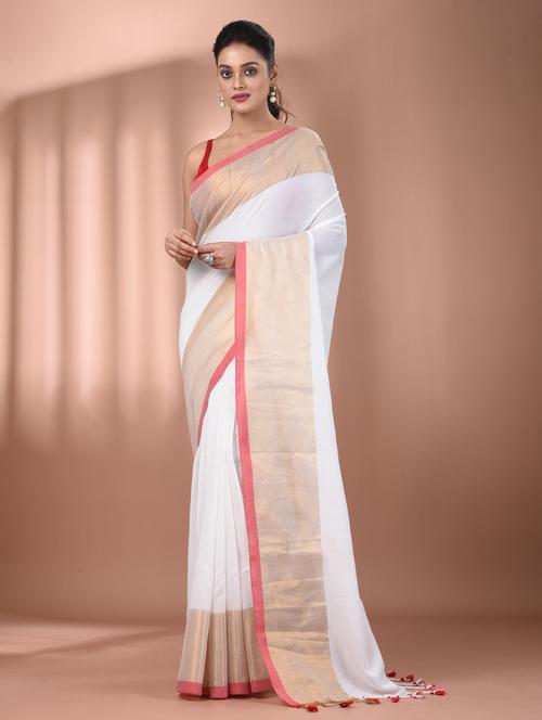 women white handloom saree with blouse - 21905536 - Very Small Image - 1