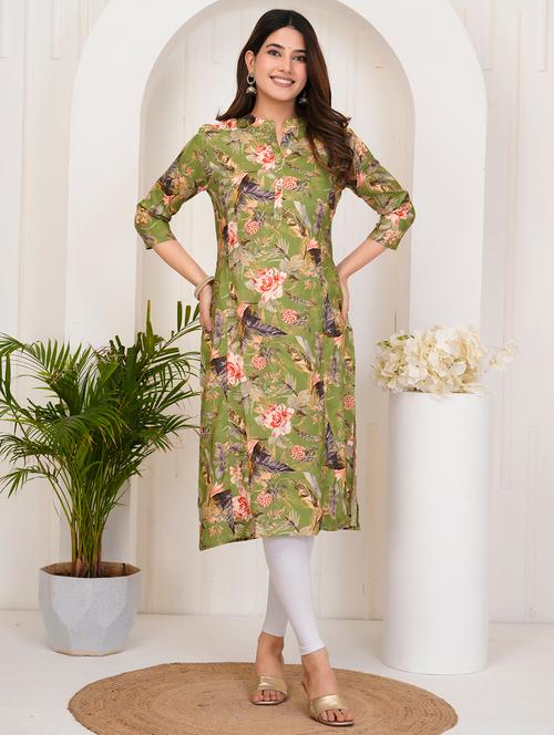 women floral three quarter sleeve straight kurta - 21905809 - Very Small Image - 1