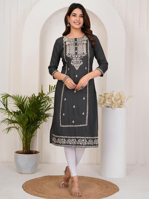 women embroidered three quarter sleeve straight kurta - 21905810 - Very Small Image - 1