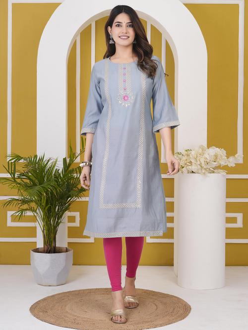 women embroidered three quarter sleeve straight kurta - 21905812 - Very Small Image - 1