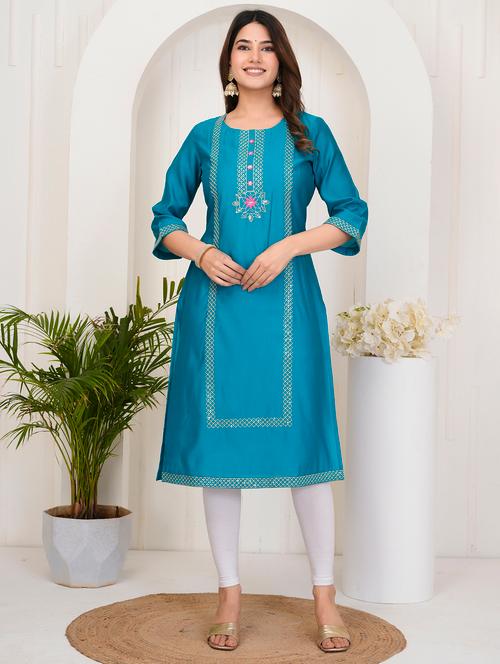 women embroidered three quarter sleeve straight kurta - 21905813 - Very Small Image - 1