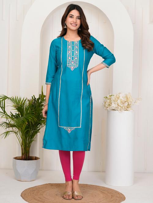 women embroidered three quarter sleeve straight kurta - 21905818 - Very Small Image - 1