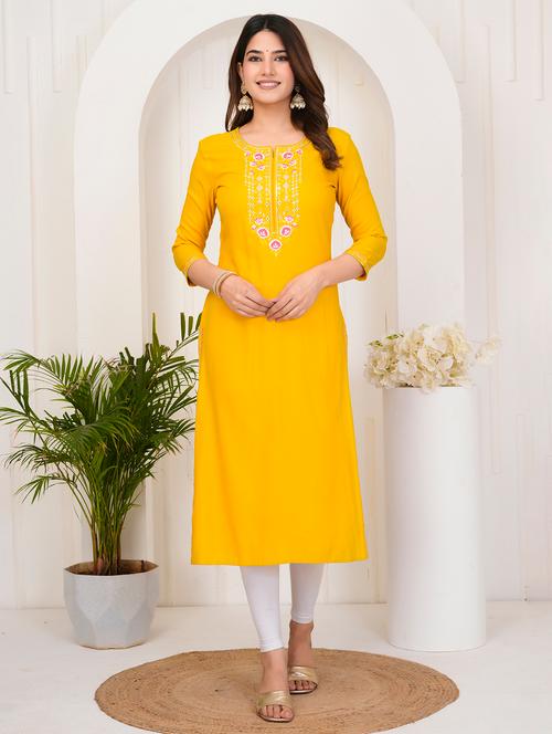 women embroidered three quarter sleeve straight kurta - 21905819 - Very Small Image - 1